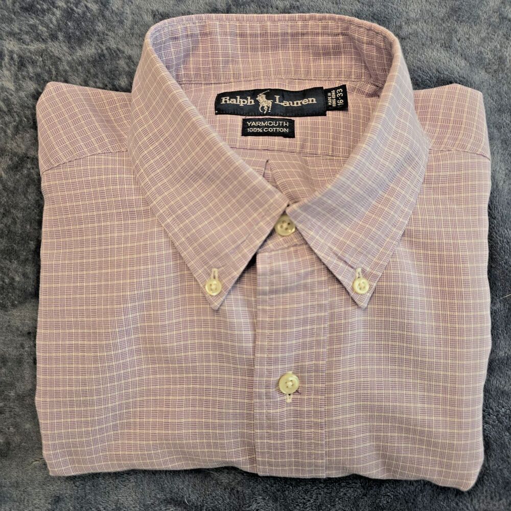 Ralph Lauren Yarmouth Blue Label Men's Shirt 16 Collar Purple Check Cotton
